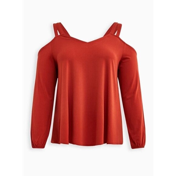 Torrid Orange Cold Shoulder Crepe Cut Out Top Plus Size 5X NWT Balloon Sleeve - Picture 1 of 9